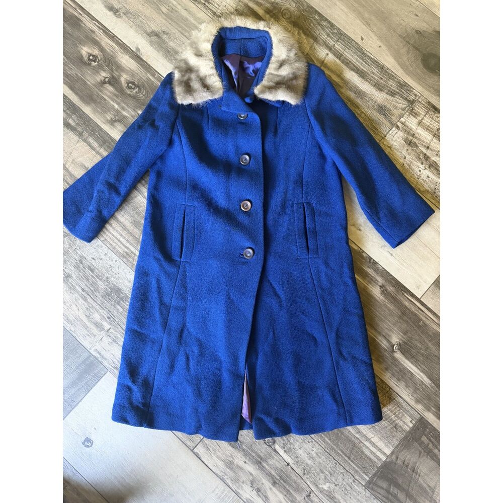 VTG ILGWU Union Made 1960s-1970s Womens (approx) M Swing Coat Blue Mobwife